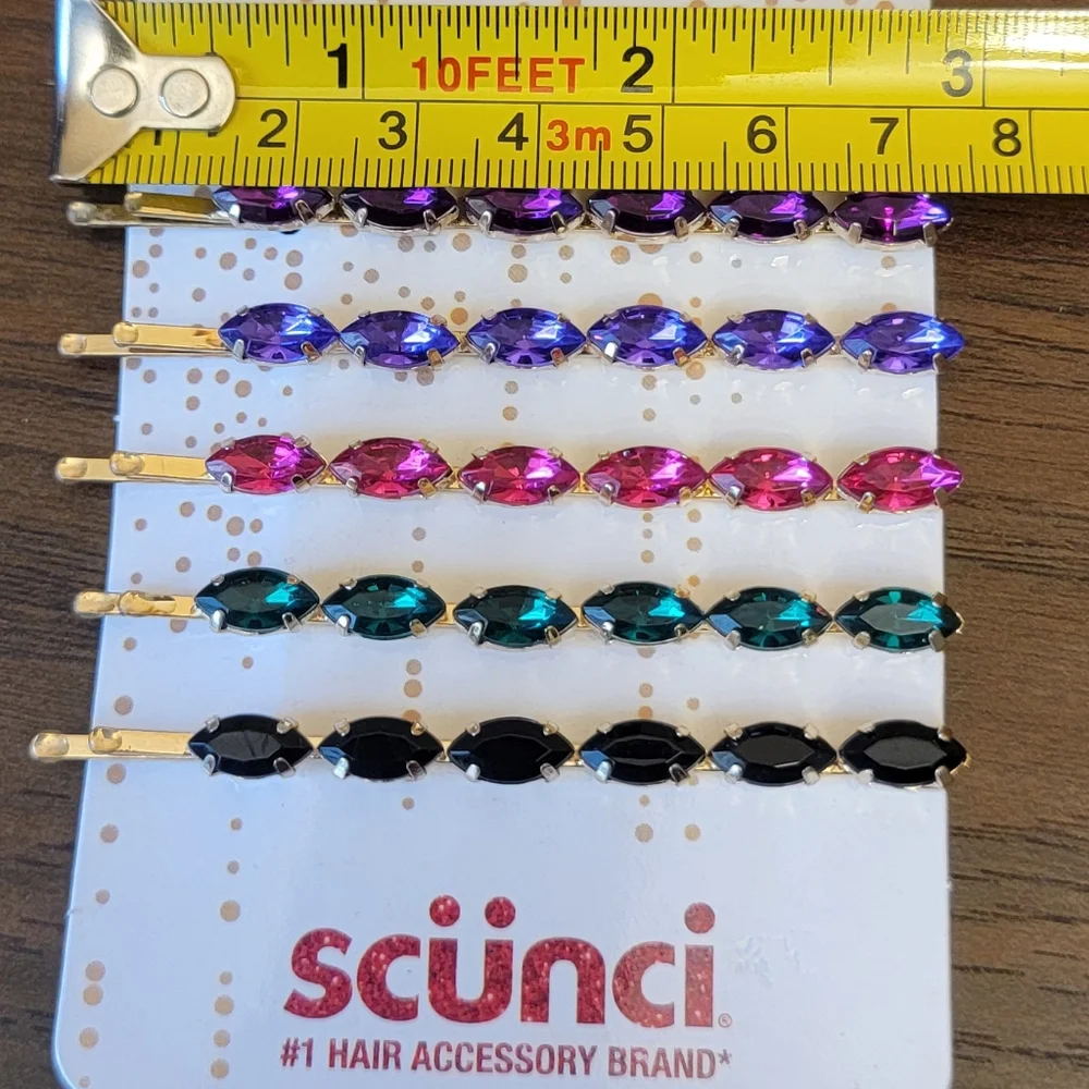 Scunci Rhinestone Jewel Bobby Pins 10 pcs New Gems‎ 2 Sets Hair Gold Multi Color